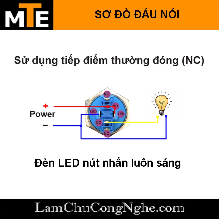 Nút nhấn giữ chống nước có LED 22mm 3-6V