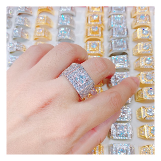 Nhẩn nam xi vàng trắng 💎𝑭𝑹𝑬𝑬𝑺𝑯𝑰𝑷 💎Nhẫn nam đính đá sáng cao cấp bền màu