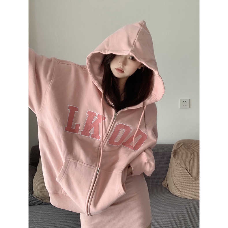 Áo Khoác Tay Dài Có Khóa Kéo In Chữ Phong Cách Mới Dành Cho Nữ