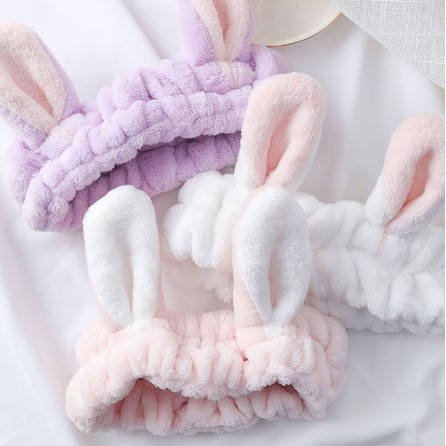 Băng đô rửa mặt, băng đô cài tóc skincare nữ tai thỏ 3D cute vải nhung mềm mượt Hàn Quốc - VHT SHOP