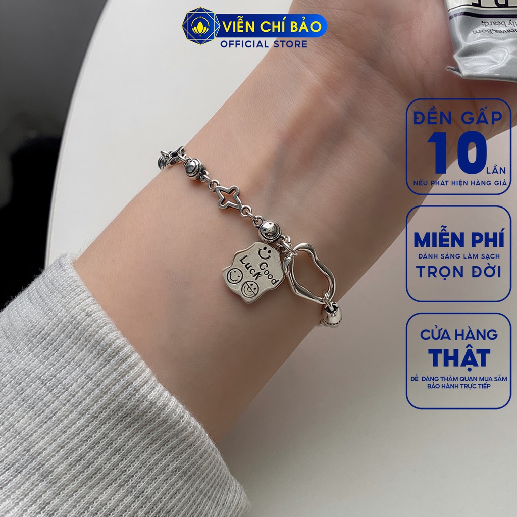 Lắc tay bạc nữ khắc chữ Good luck new chất liệu bạc Thái 925 thời trang phụ kiện trang sức nữ Viễn Chí Bảo L000197