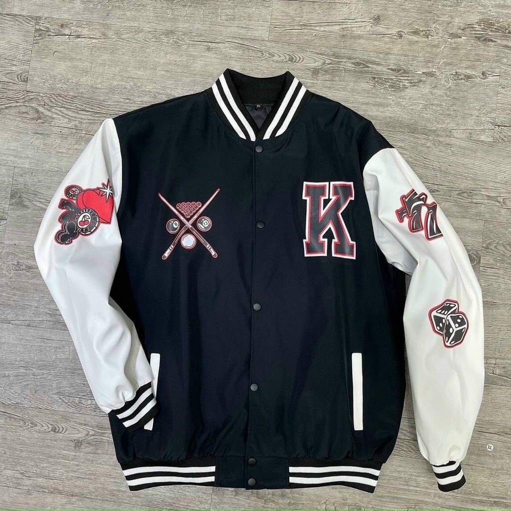 Áo khoác bomber nam bóng chày chữ K phối màu đen trắng đẹp dễ mặc, Áo khoác dù 2 lớp bomber unisex  - K078