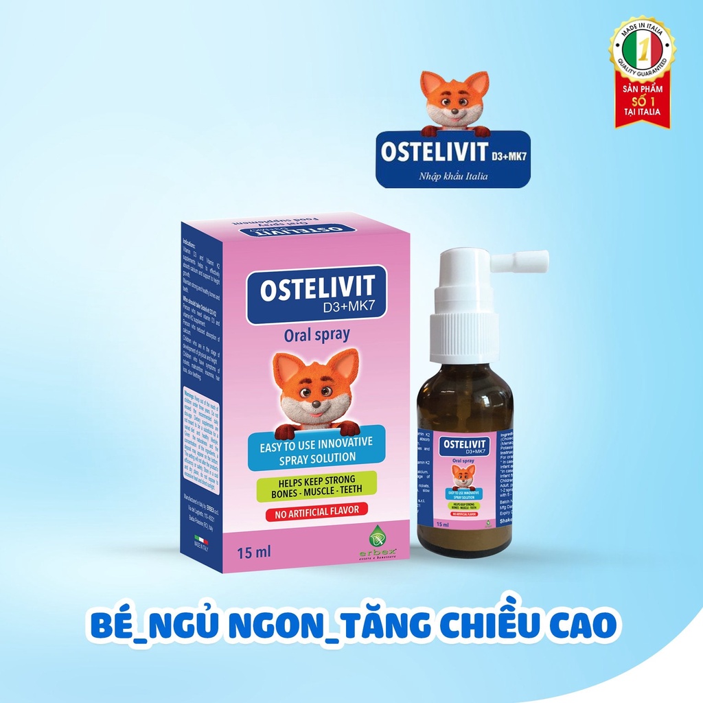 Ostelivit D3 K2 MK7 tăng cường hấp thu canxi cho bé giúp xương và răng chắc khỏe ọ 15ml