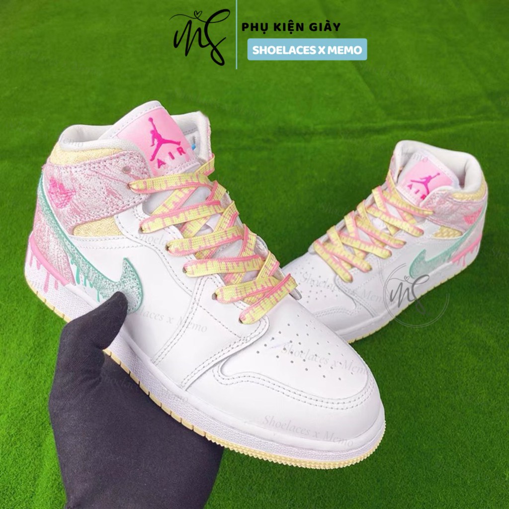 Dây Giày Custom Nike Air Jordan 1 Kem Cheese 'Strawberry Ice Cream' Màu Hồng Vàng