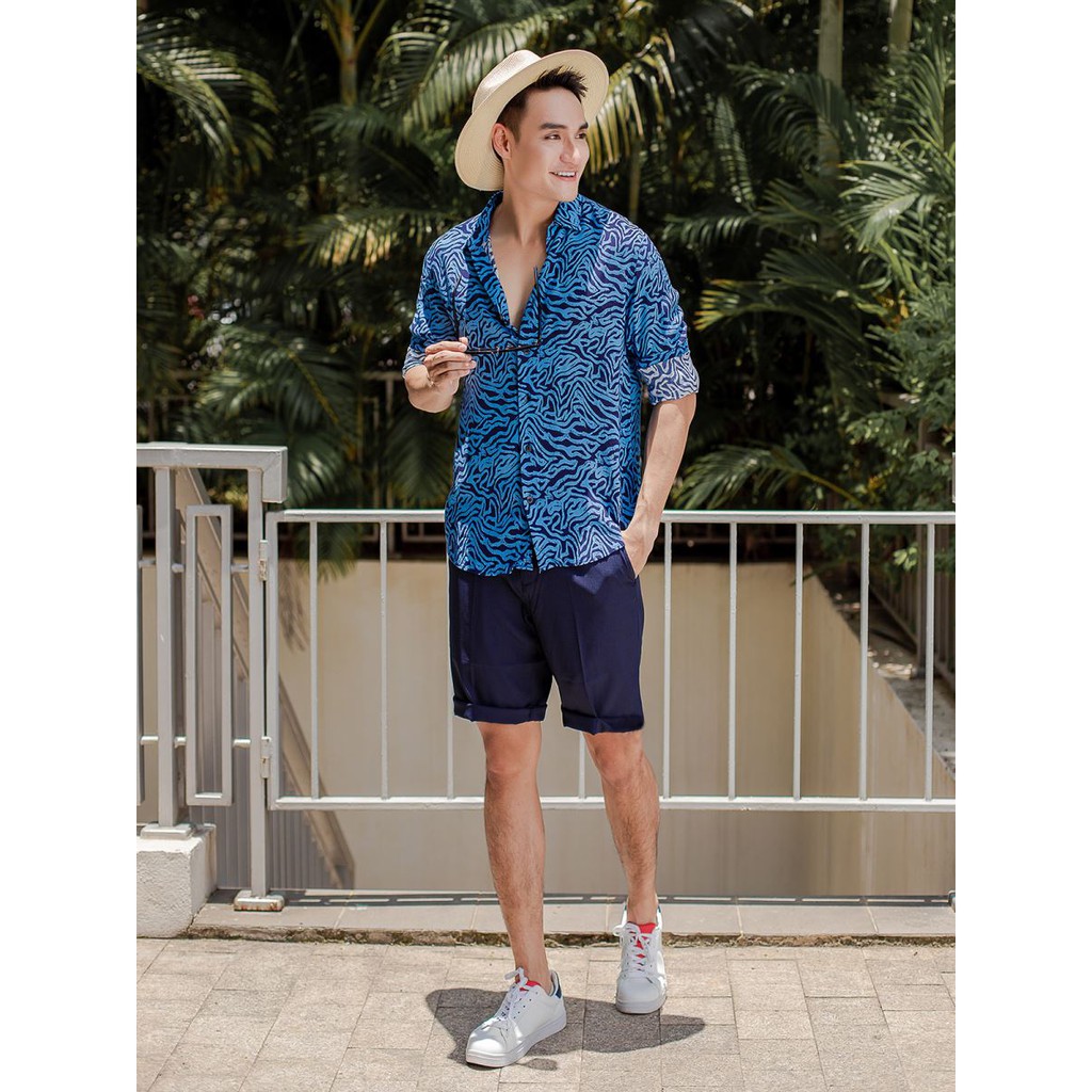 Áo sơ mi nam dài tay ARISTINO  họa tiết sóng biển tươi mới, thời thượng, chất mịn mượt, bền màu- ALSM1209