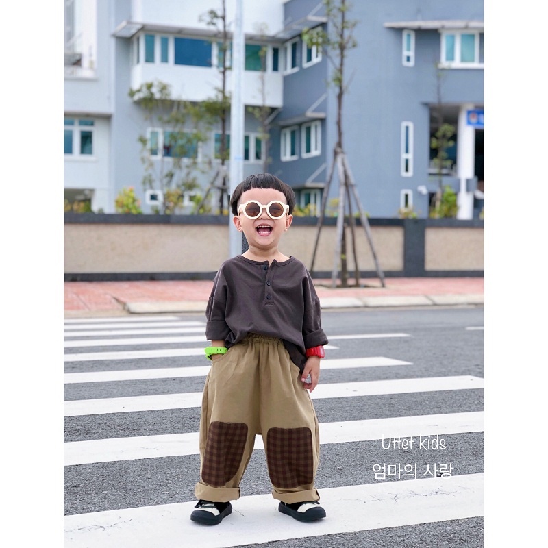 QUẦN KAKI ỐNG RỘNG PHA GỐI CHO BÉ GÁI VÀ BÉ TRAI 039 FORM HƠI TO 1 CHÚT