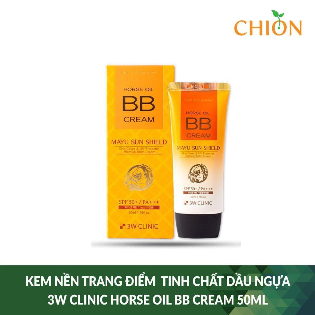 Kem nền trang điểm giảm nhăn, mờ thâm tinh chất dầu ngựa 3W CLINIC Horse Oil BB Cream 50ml - Hàn Quốc Chính Hãng