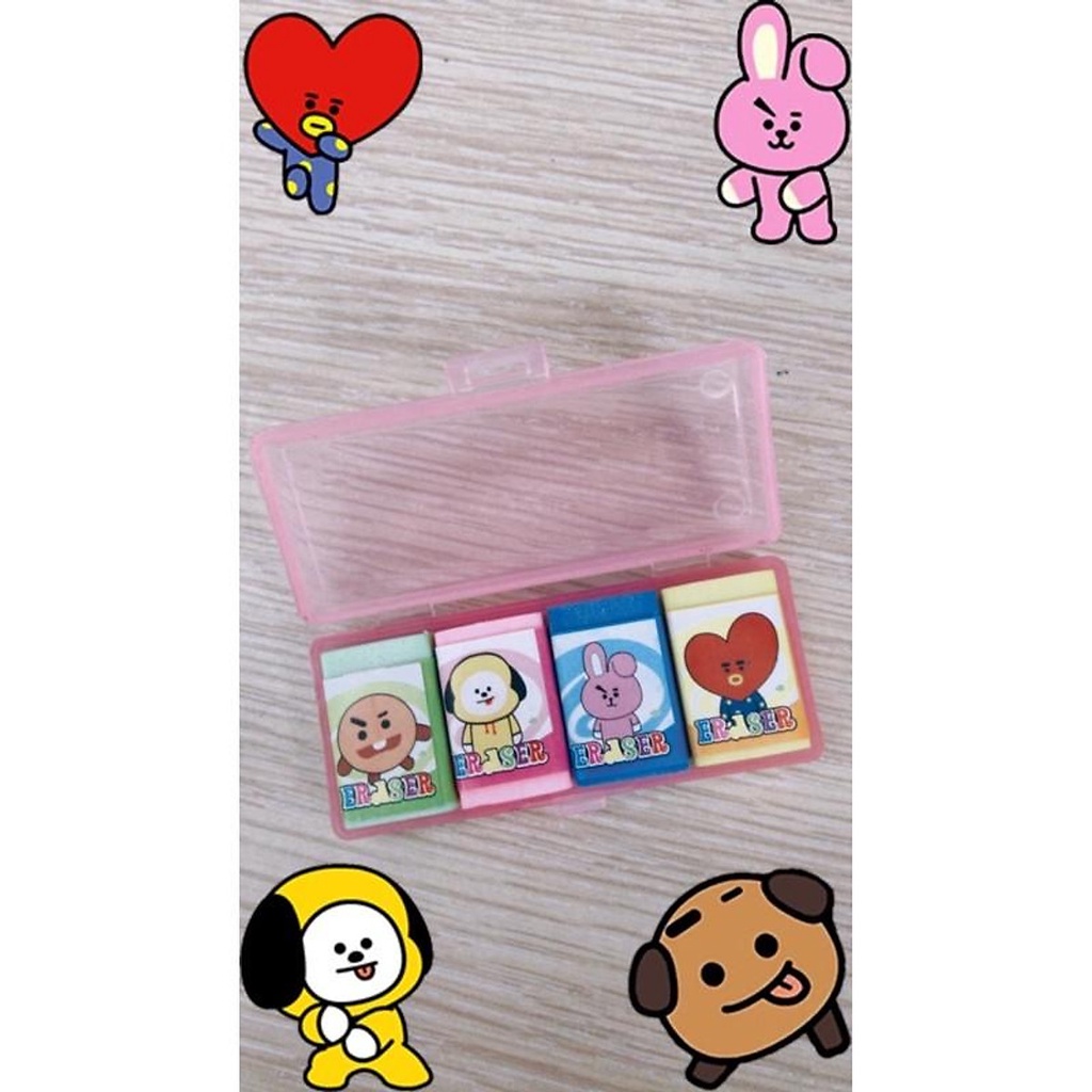 HỘP TẨY NHỎ MEILI HOẠT HÌNH NGỘ NGHĨNH DORAEMON, PRINCESS , SPIDERMAN - Tẩy hộp 4 viên học sinh