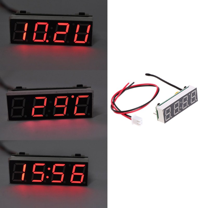 Đồng hồ đèn LED kỹ thuật số đa năng 3 trong 1 tiện lợi đo thời gian nhiệt độ và điện áp cho xe hơi