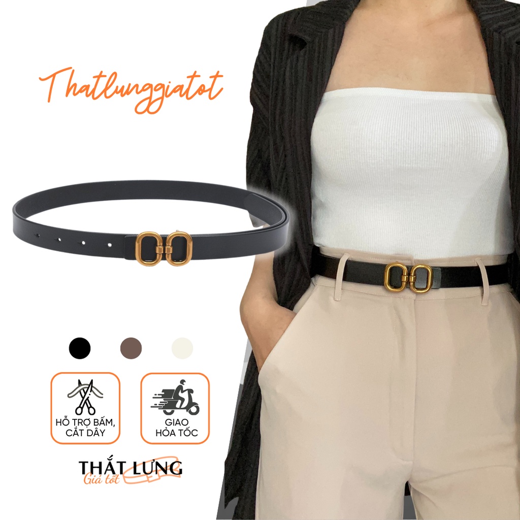 Thắt lưng nữ da cao cấp mặt màu đồng bản 2.3cm (Hỗ trợ bấm lỗ dây nịt) TLD017 - Thắt Lưng Giá Tốt