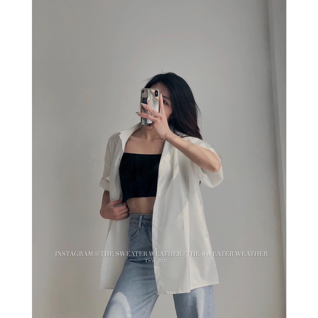 (Ảnh thật CHUẨN MÀU) Áo sơ mi cộc tay trơn 6 màu oversize the.sweaterweather TSW | WebRaoVat - webraovat.net.vn