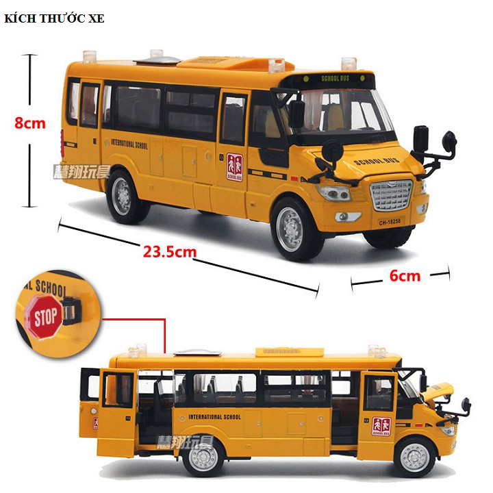 Mô hình xe ô tô đưa đón học sinh School bus tỉ lệ 1:32 bằng kim loại xe có đèn và âm thanh mở được cửa
