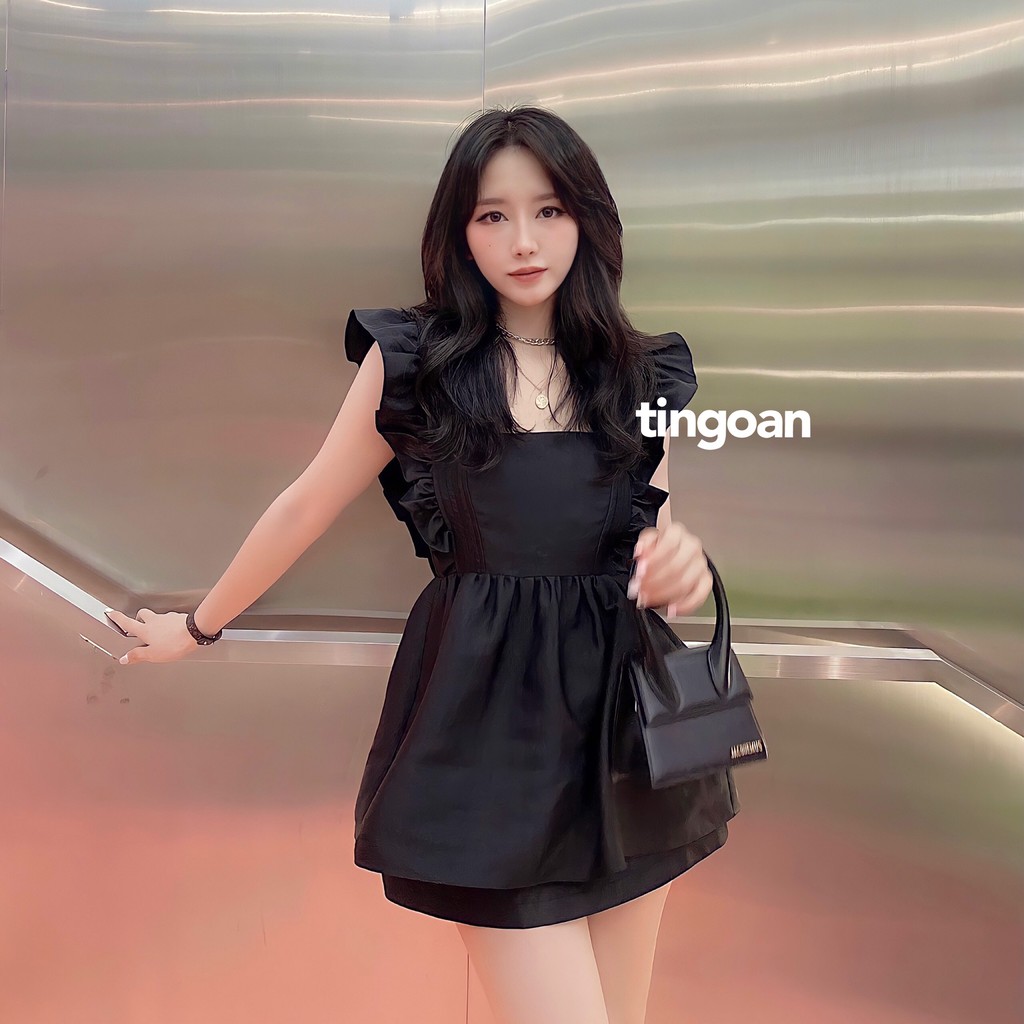 Áo tafta cổ vuông vai bèo babydoll đen tingoan SUNNY BLOUSE/BL | BigBuy360 - bigbuy360.vn