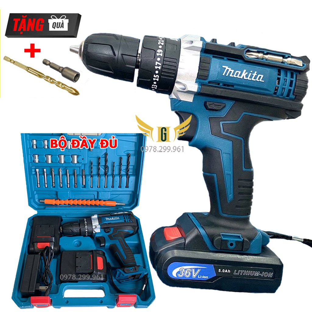 MÁY KHOAN PIN MA.KITA 36V 3 CHỨC NĂNG KHOAN, TẶNG BỘ ĐỒ PHỤ KIỆN