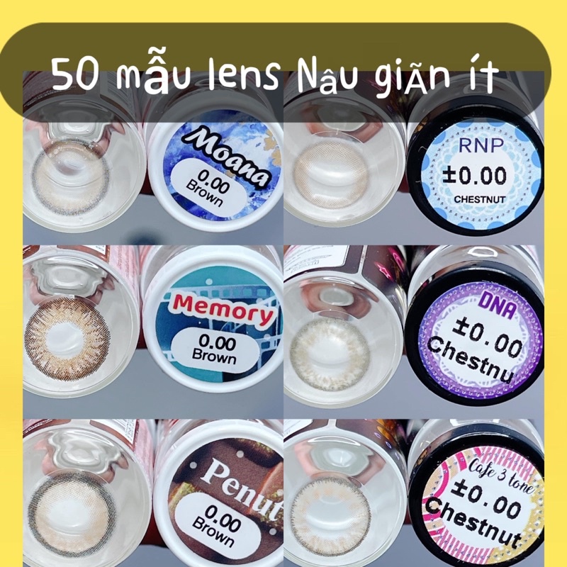 50 mẫu lens Nâu_Brown size giãn ít 14,2mm-14,3mm không độ (FREE SHIP)