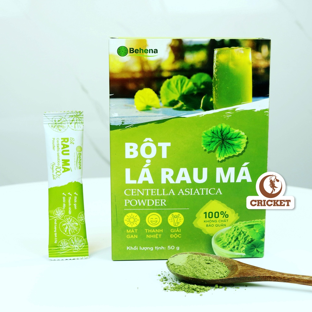 Bột Rau Má Nguyên Chất Behena Hộp 50g (20 gói x 2.5g) - Bột Rau Má Thanh Nhiệt Giải Độc Cơ Thể