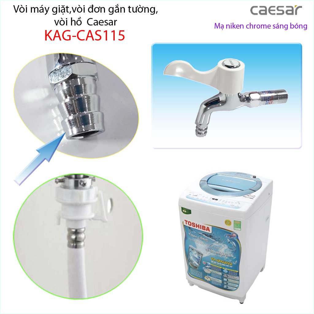 Vòi lạnh gắn tường Caesar KAG-CAS115 có mỏ, vòi xả nước máy giặt tay gạt xả nước mạnh sử dụng tốt siêu bền