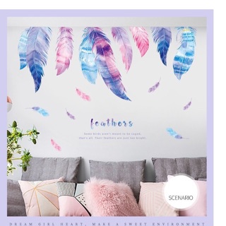 Decal giàn lông vũ nhiều màu dán tường