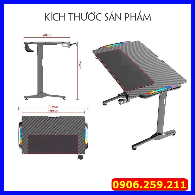 Bàn Chơi Game Cao Cấp Có Đèn LED , Bàn Làm Việc Cao Cấp Chân Thép Tĩnh Điện Cao Cấp