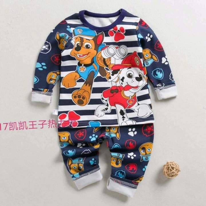 Bộ cotton nỉ quảng châu DÀY ẤM cho bé trai bé gái size nhí (9-15kg)