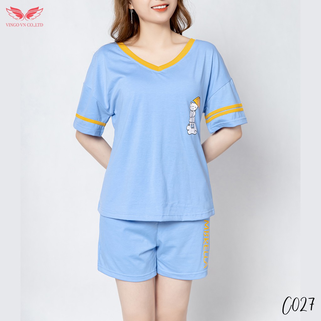 VINGO Bộ Ngủ Mặc Nhà Nữ Cotton Mát Thoáng Khí Kiểu Tay Cộc Quần Cộc In Hình Gấu Cute C027 VNGO - TCQC