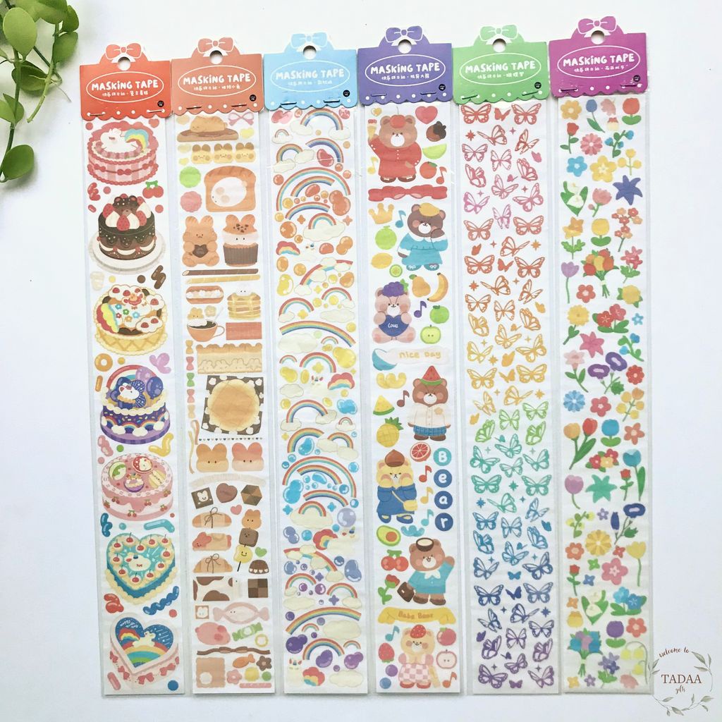 Sticker dây hoa lá dễ thương cute, nhãn dán hình bướm, bánh kem, rainbow trang trí sổ, planner, bullet journal