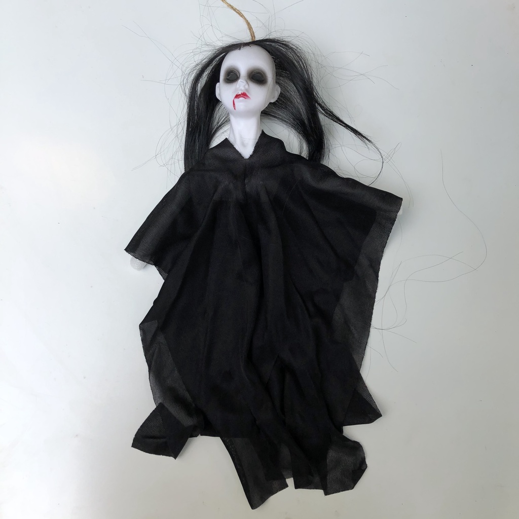 Hình nộm Ma treo đen trắng trang trí Halloween cao 45cm có dây treo