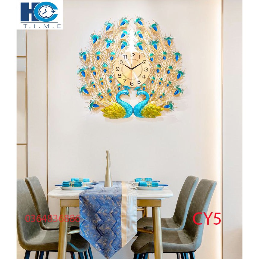 Đồng hồ treo tường trang trí chim công decor CY5 kích thước 70x65 cm