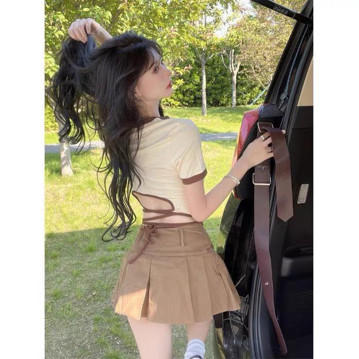 Áo Croptop Body Tay Ngắn ALOHASHOP91 Dáng Ôm Dây Đan Eo In Hình XINH XẮN