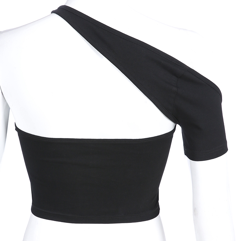 Áo croptop màu đen thiết kế hở vai không tay gợi cảm cho nữ