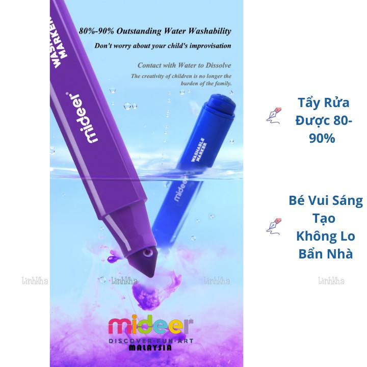 Bút Lông Màu Nguyên Liệu An Toàn Dễ Dàng Tẩy Rửa hiệu Mideer 36 màu - washable marker