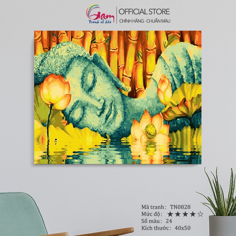 Tranh tô màu theo số Phật nằm hoa sen GAM đã căng khung trang trí treo tường làm quà tặng TN0828