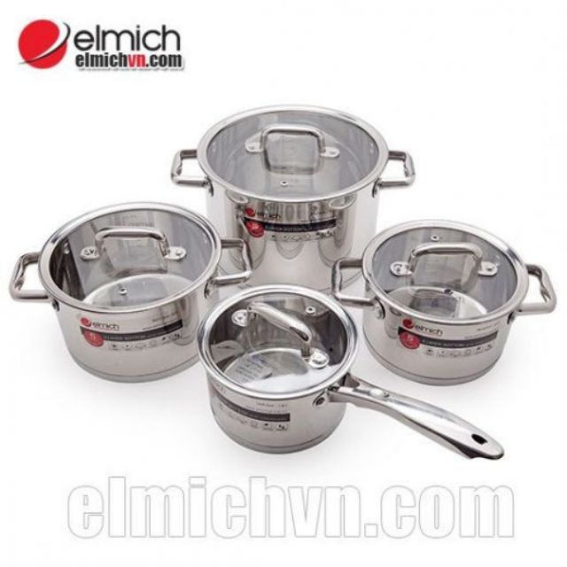 BỘ NỒI ELMICH 4 CHIẾC INOX 304 ĐÁY 5 LỚP NHẬP KHẨU SÉC