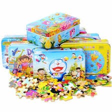 Đồ chơi ghép hình 200 miếng bằng gỗ đựng trong hộp sắt cho bé