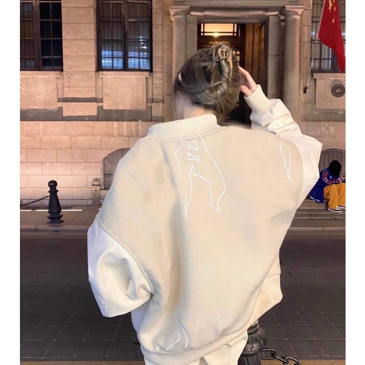 Áo Khoác Bomber thu đông nam nữ- Áo Jacket phối tay da hình thêu 2 mặt chất dày 1 lớp form thụng tay bồng Ulzzang unisex | BigBuy360 - bigbuy360.vn