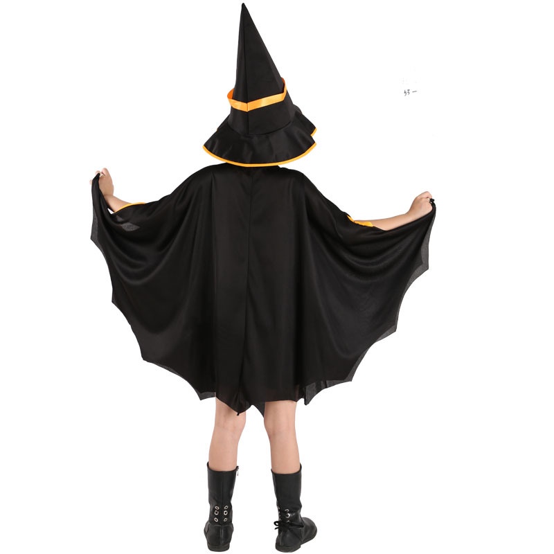 Set áo choàng mũ phù thủy cánh dơi hóa trang Halloween bé trai gái