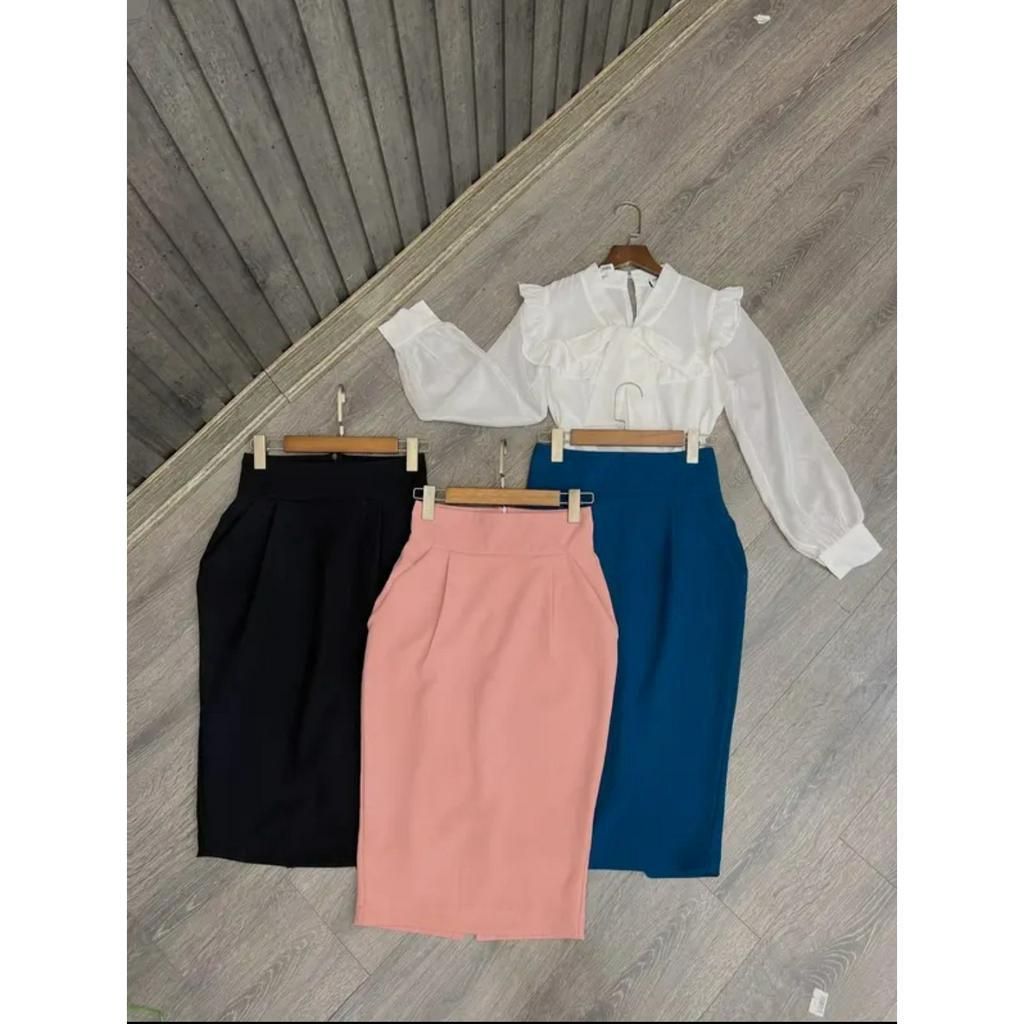 Chân Váy Bút Chì Dáng Dài 65cm 2 lớp có túi chéo hai bên dạng bomber che bụng dưới