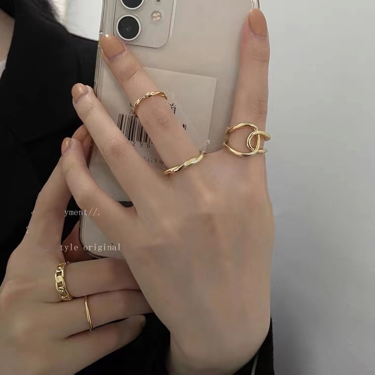 Set 5 nhẫn đeo tay kim loại thiết kế đơn giản thời trang