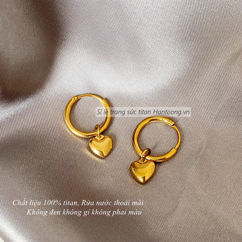 Khuyên tai titan không gỉ mạ vàng 18k thiết kế trái tim xinh xắn dành cho nữ