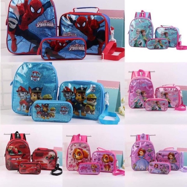 Balo cho bé mẫu giáo mầm non tiểu học set 3 món in hình các nhân vật hoạt hình dễ thương JIMADO 223665555
