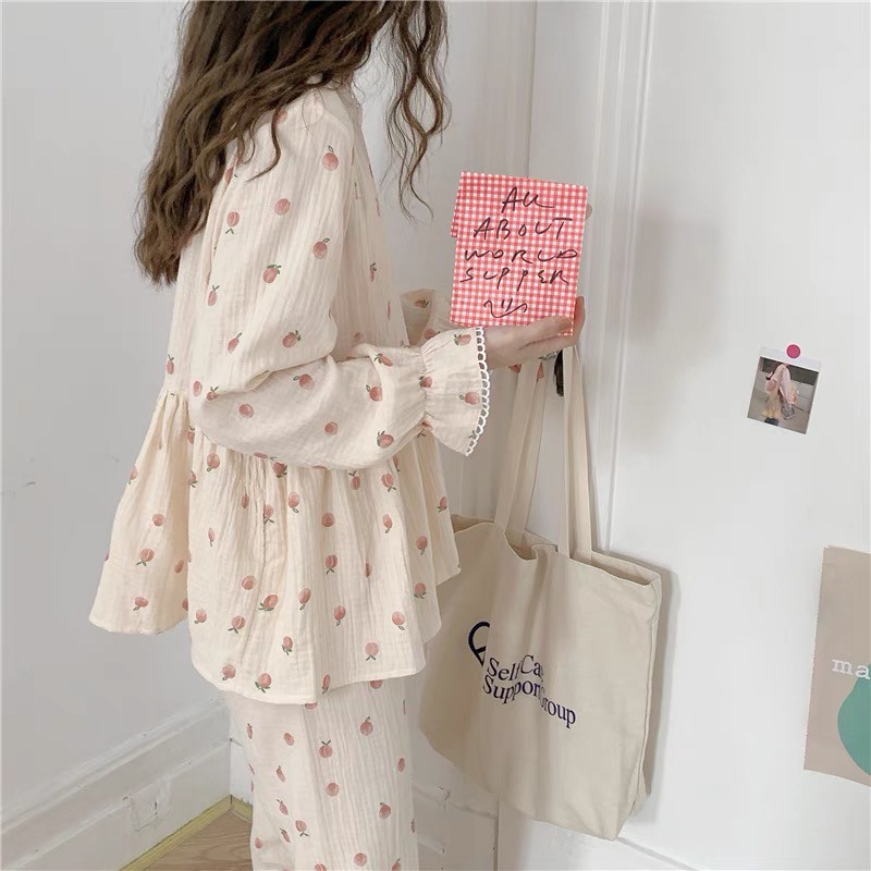 𝗺𝗶𝗲 𝘀𝘁𝘂𝗱𝗶𝗼 - Đồ bộ dài tay mặc nhà hoạ tiết hình trái đào