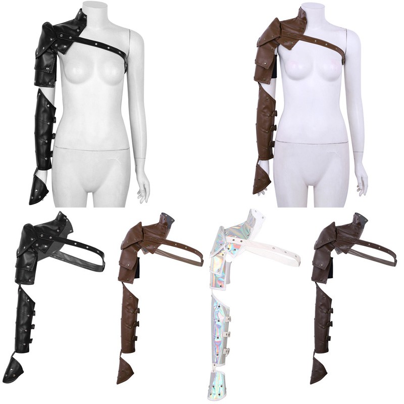 Set 2 Phụ Kiện Hóa Trang Áo Giáp Vai Đinh Tán Bằng pu Điều Chỉnh Được Phong Cách gothic gothic Kèm Dây Đeo Cánh Tay