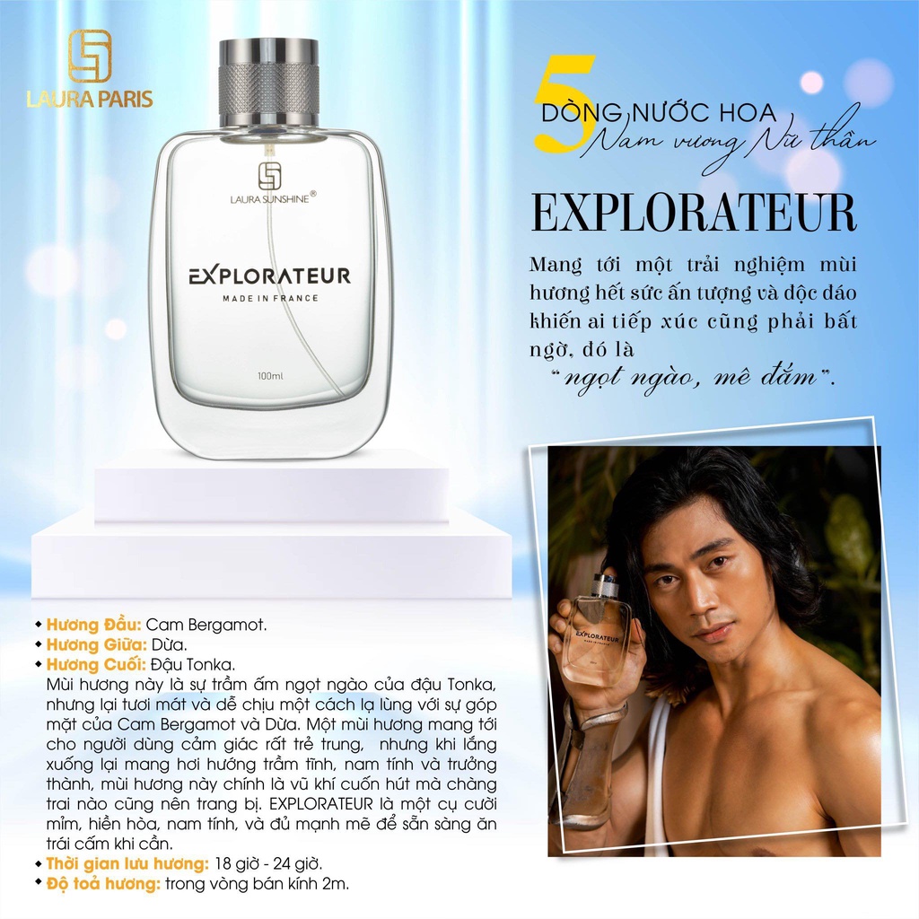 Nước hoa Pháp dành cho Nam Explorateur Laura Paris No4 100ml - Laura Sunshine Nhật Kim Anh