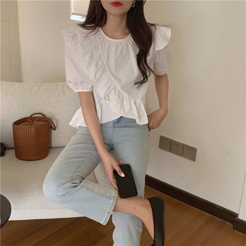 SUXI Áo Thun Tay Ngắn Cổ Tròn Màu Sắc Đơn Giản Dễ Phối Đồ Phong Cách Hàn Quốc