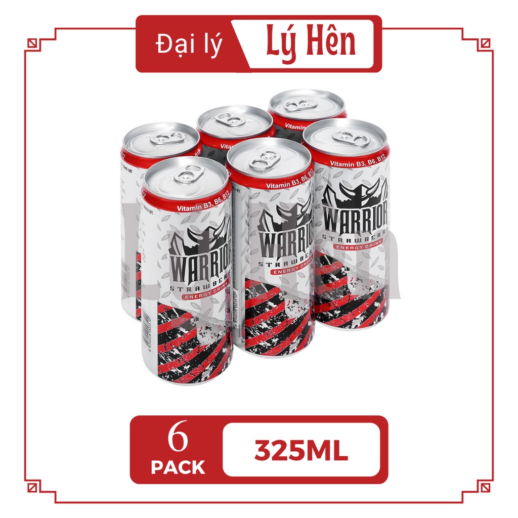 [Chỉ hỏa tốc] Lốc 6 Lon Nước Uống Tăng Lực Warrior Dâu Đỏ - Nho Tím Thái Lan Energy Drink Lon 325ml Date Luôn Mới