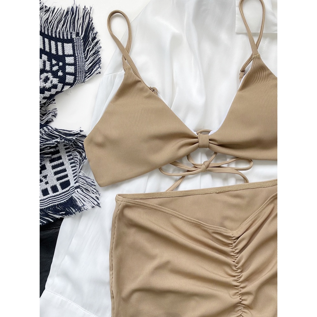 [BKN1653] &lt;ÂU&gt; SET BIKINI 3 MÓN NÂU NHẠT VẢI TĂM KÈM CHÂN VÁY