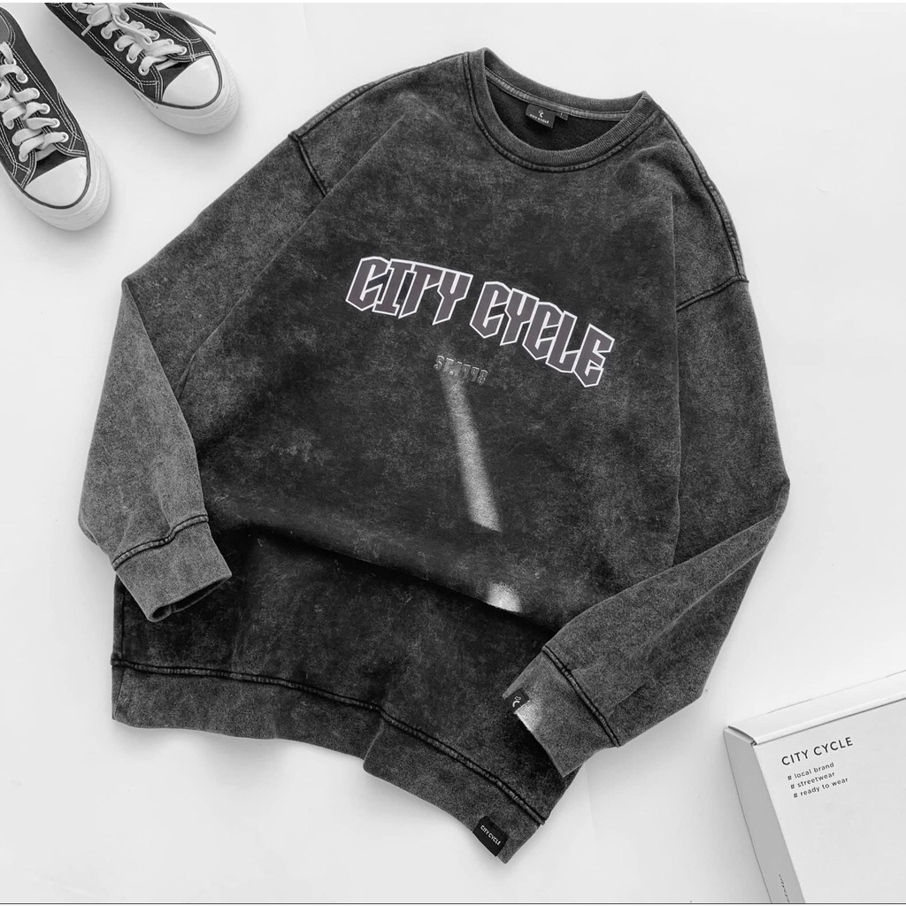 Áo sweater nỉ unisex acid 1998 đen khói Jiang Store - áo nỉ sweater loang form rộng in hình Local Brand