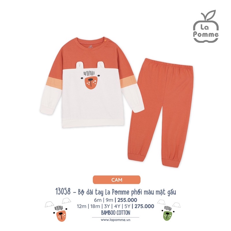 La Pomme bộ dài tay phối màu mặt gấu AW2022