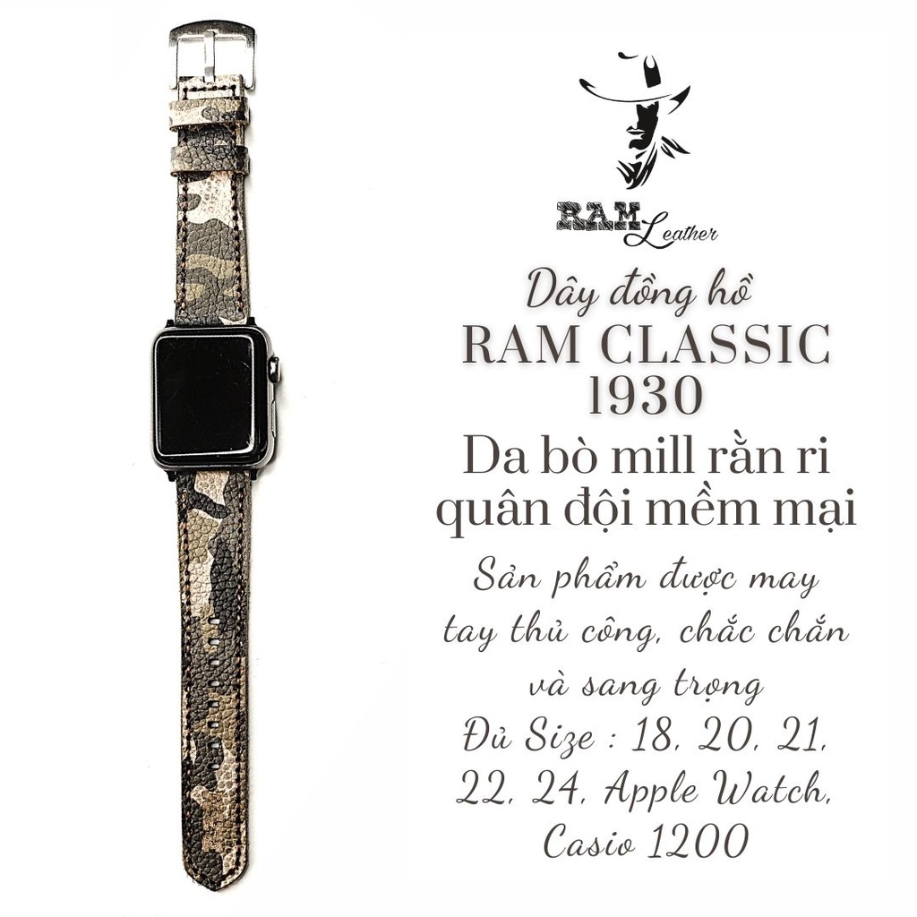 Combo Dây đồng hồ RAM Leather vintage B2 1930 da bò kiểu quân đội