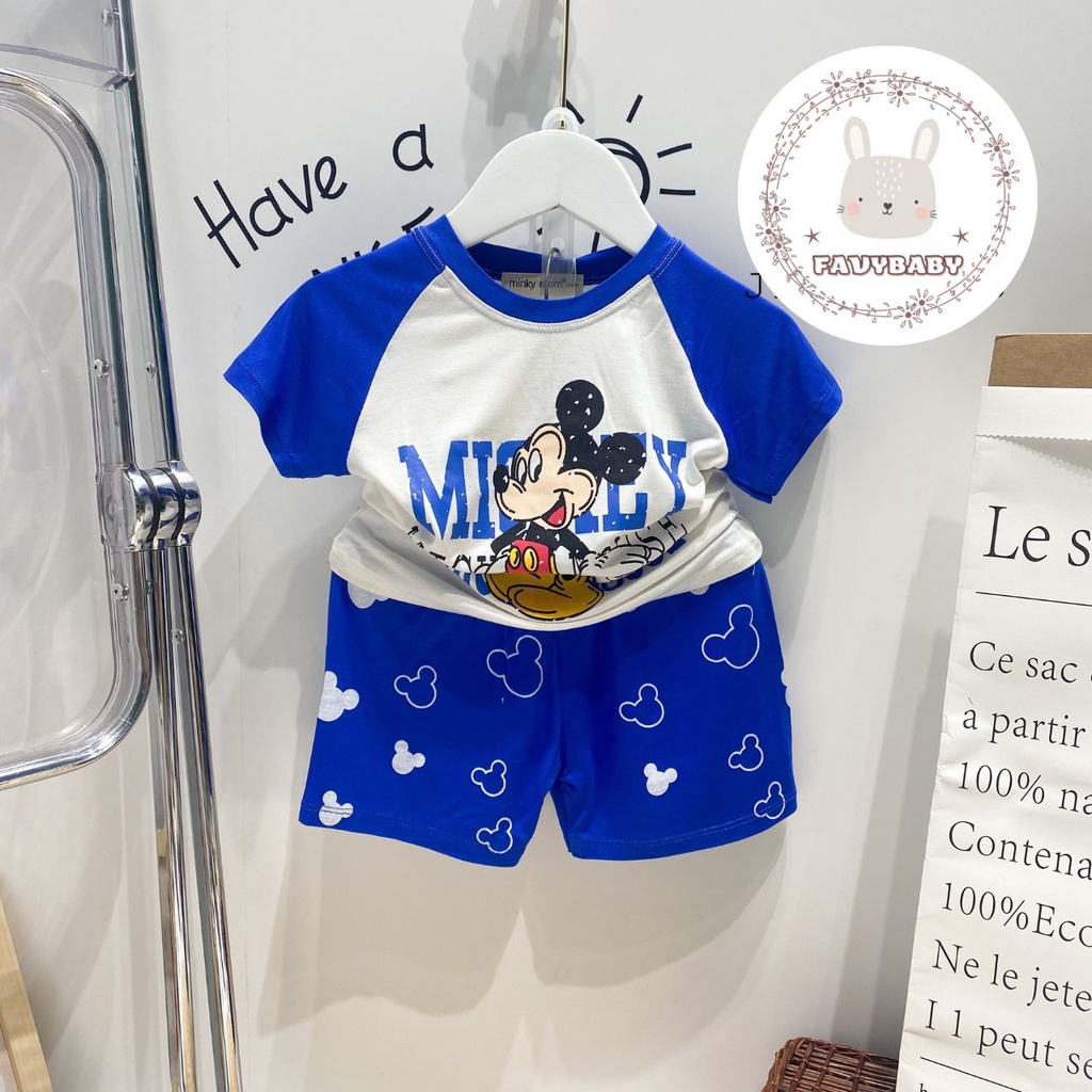 Bộ Cộc Tay MINKY MOM Chính Hãng Bé Trai Bé Gái Raplan Tay Ngắn Hổ Khủng Long Mickey Bé 0 1 2 3 4 5 Tuổi - Favybaby